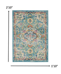 2' X 3' Blue And Ivory Dhurrie Area Rug