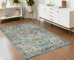 4' X 6' Blue And Ivory Dhurrie Area Rug