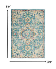 4' X 6' Blue And Ivory Dhurrie Area Rug