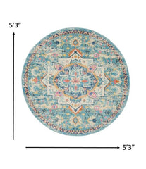 5' Blue And Ivory Round Dhurrie Area Rug