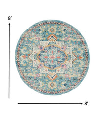 8' Blue And Ivory Round Dhurrie Area Rug