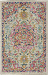 2' X 3' Pink And Ivory Southwestern Dhurrie Area Rug