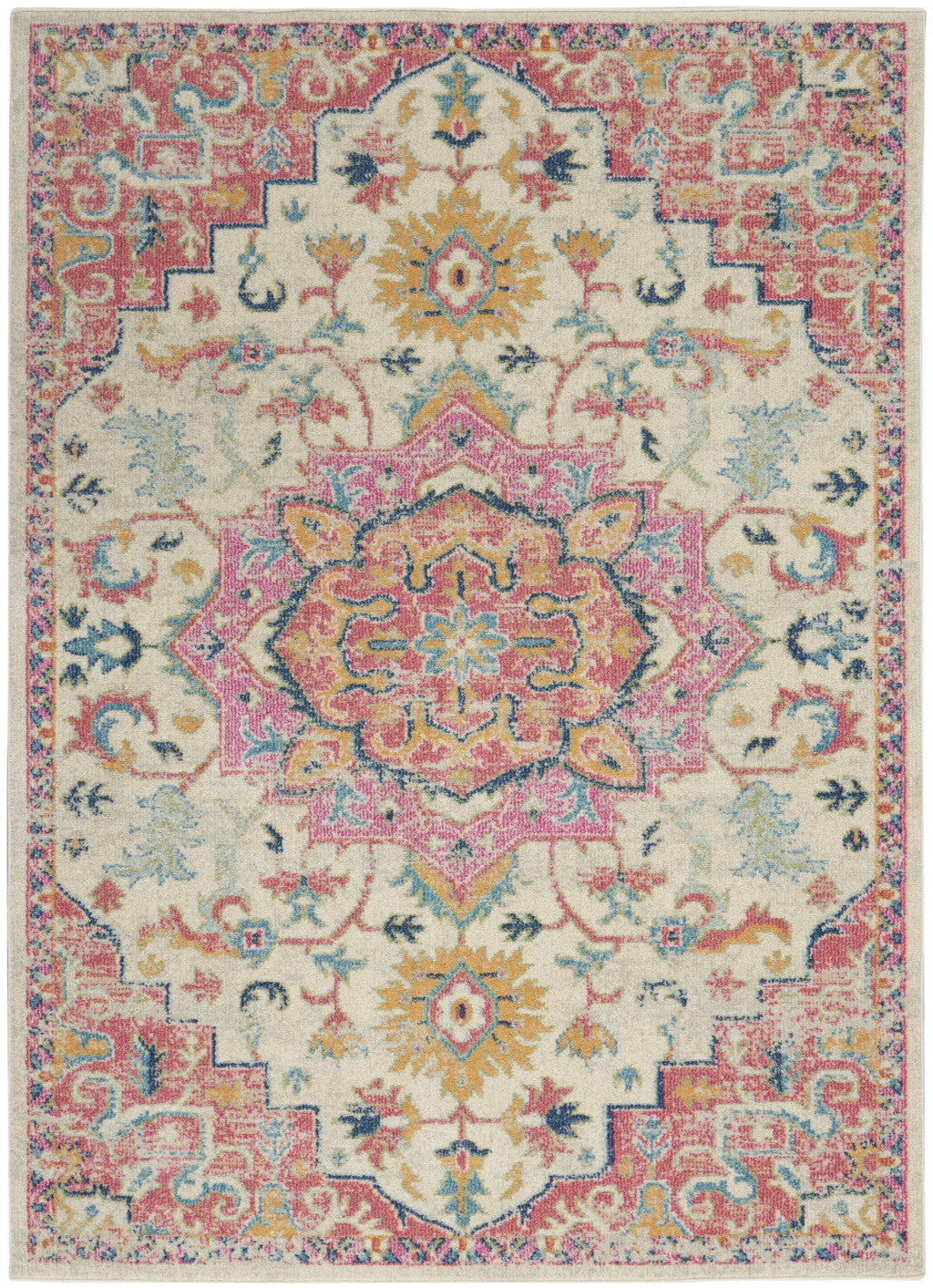 5' X 7' Pink And Ivory Southwestern Dhurrie Area Rug