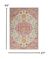 7' X 10' Pink And Ivory Southwestern Dhurrie Area Rug - Homeroots