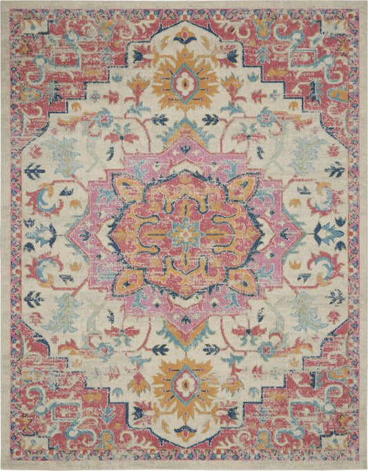 8' X 10' Pink And Ivory Southwestern Dhurrie Area Rug