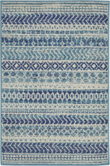 2' X 3' Blue and Ivory Striped Power Loom Area Rug