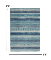 5' X 7' Navy Blue Southwestern Power Loom Area Rug