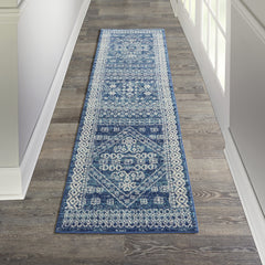 8' Navy Blue Shag Power Loom Runner Rug