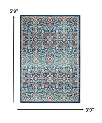 4' X 6' Blue And Ivory Floral Power Loom Area Rug