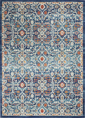 4' X 6' Blue And Ivory Floral Power Loom Area Rug