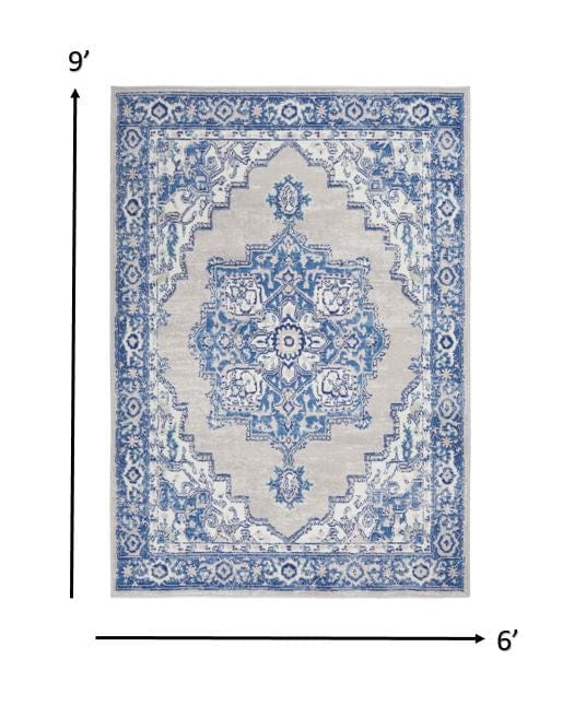 6' X 9' Blue Gray Floral Dhurrie Area Rug - Homeroots