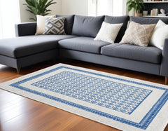 6' X 9' Navy Blue Geometric Dhurrie Area Rug - Homeroots