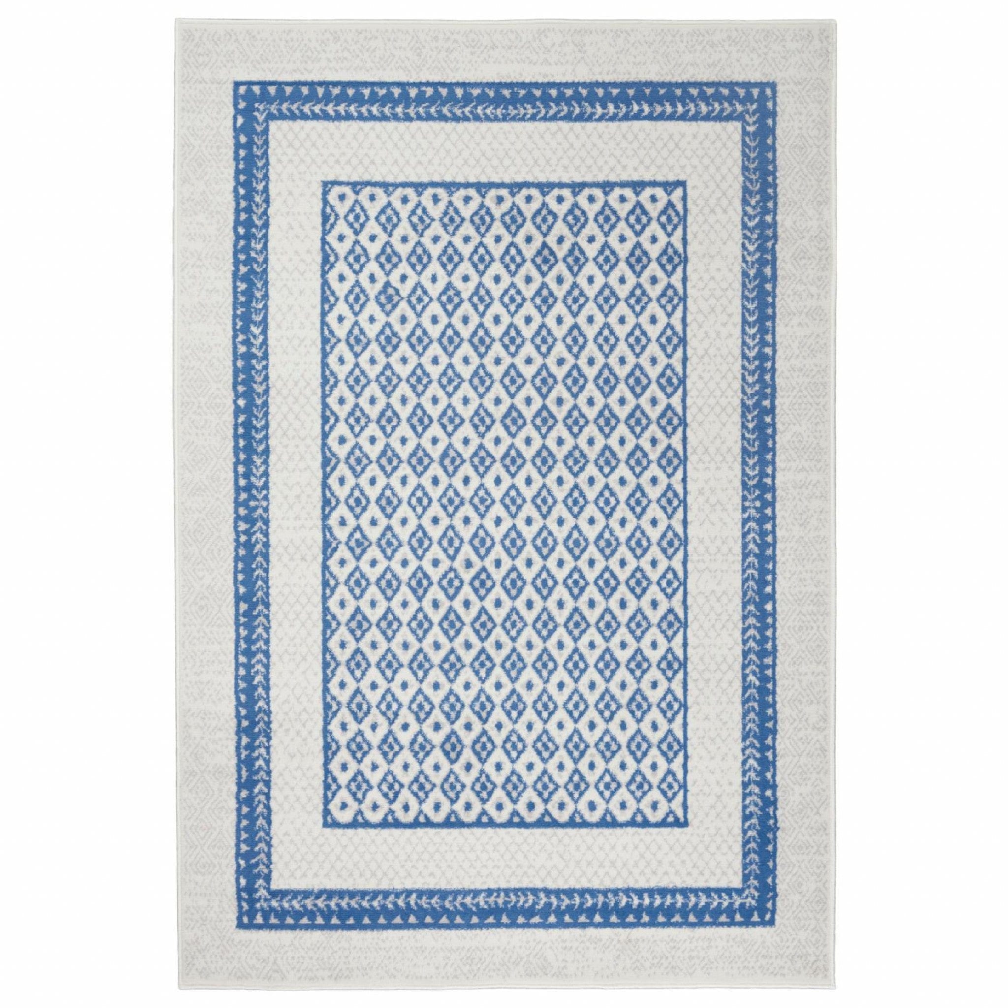 6' X 9' Navy Blue Geometric Dhurrie Area Rug - Homeroots