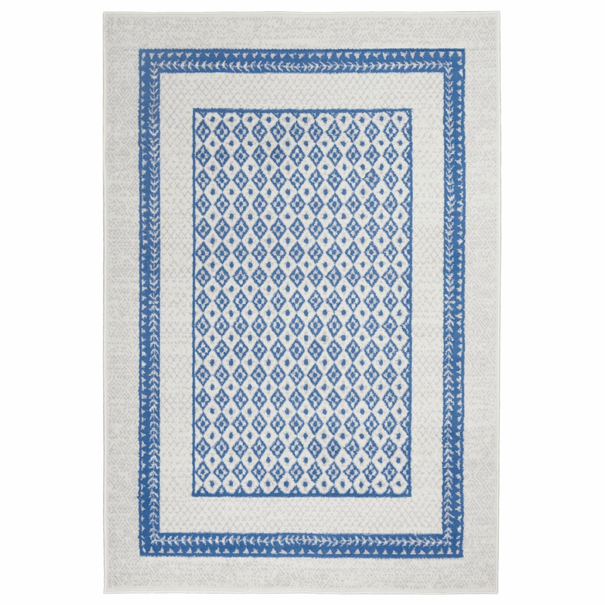 6' X 9' Navy Blue Geometric Dhurrie Area Rug - Homeroots