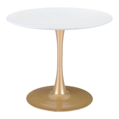 35" White And Gold Rounded Steel Pedestal Base Dining Table