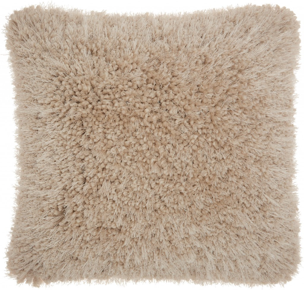 Fluffy Beige Shag Accent Throw Pillow