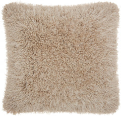 Fluffy Beige Shag Accent Throw Pillow