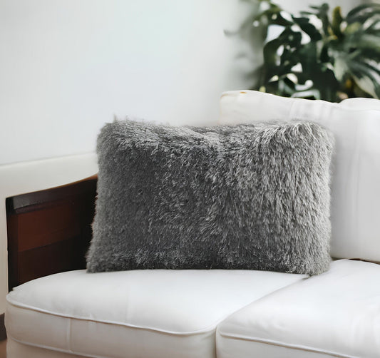 14" X 20" Slate Gray Faux Fur Throw Pillow - Homeroots