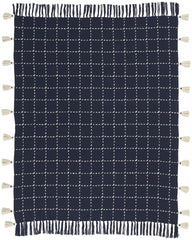 Navy And White Stitched Square Pattern Cotton Throw Blanket