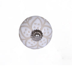 Set Of Twelve Vintage Beige And White Floral Ceramic Knobs - Homeroots