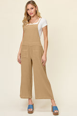 Double Take Full Size Texture Sleeveless Wide Leg Overall Trendsi