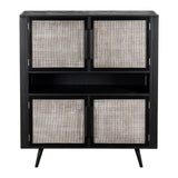 Modern Rustic Black Rattan Double Decker Accent Cabinet