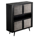 Modern Rustic Black Rattan Double Decker Accent Cabinet