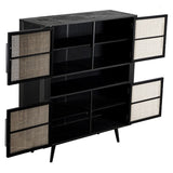 Modern Rustic Black Rattan Double Decker Accent Cabinet