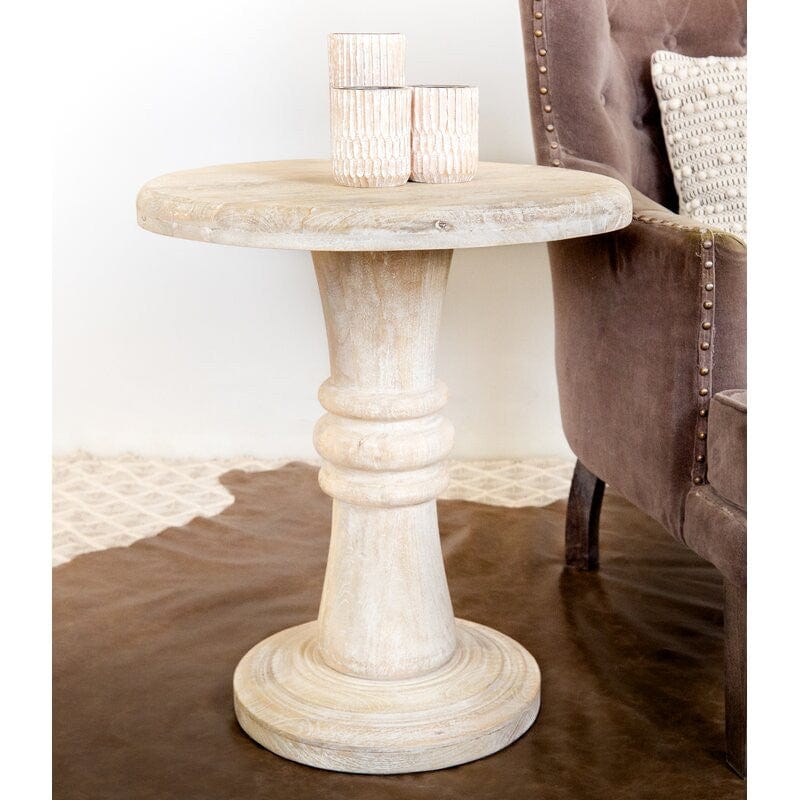 28" White Distressed Solid Wood Round End Table