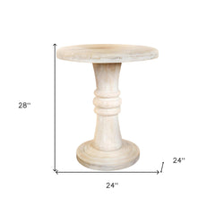 28" White Distressed Solid Wood Round End Table