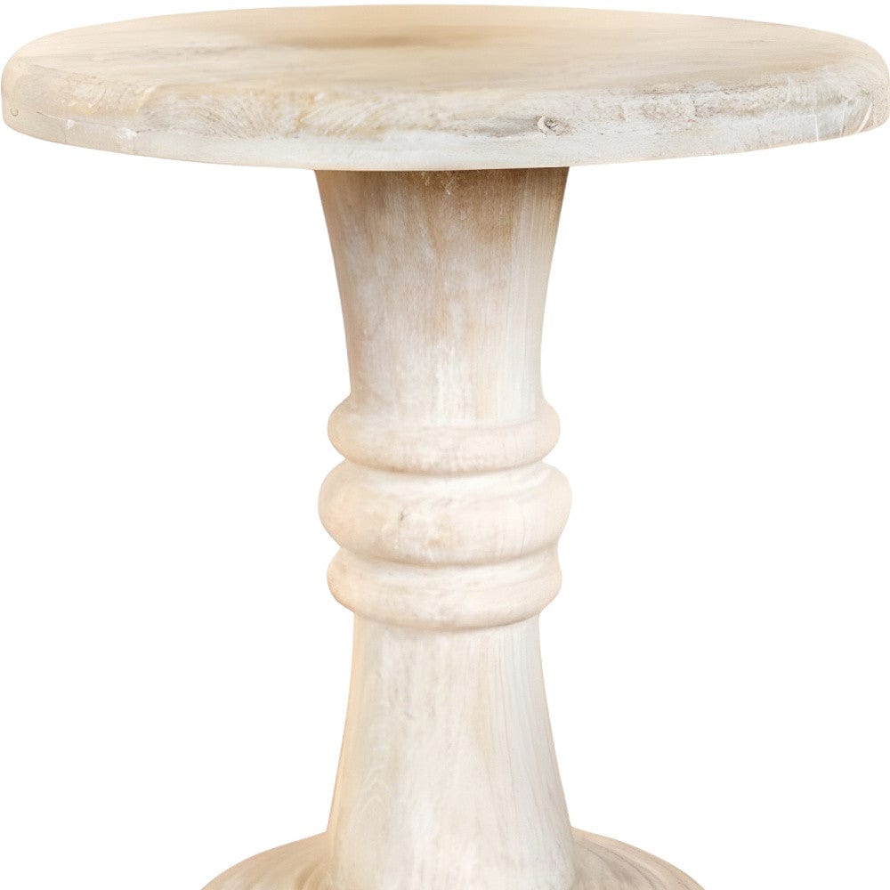 28" White Distressed Solid Wood Round End Table