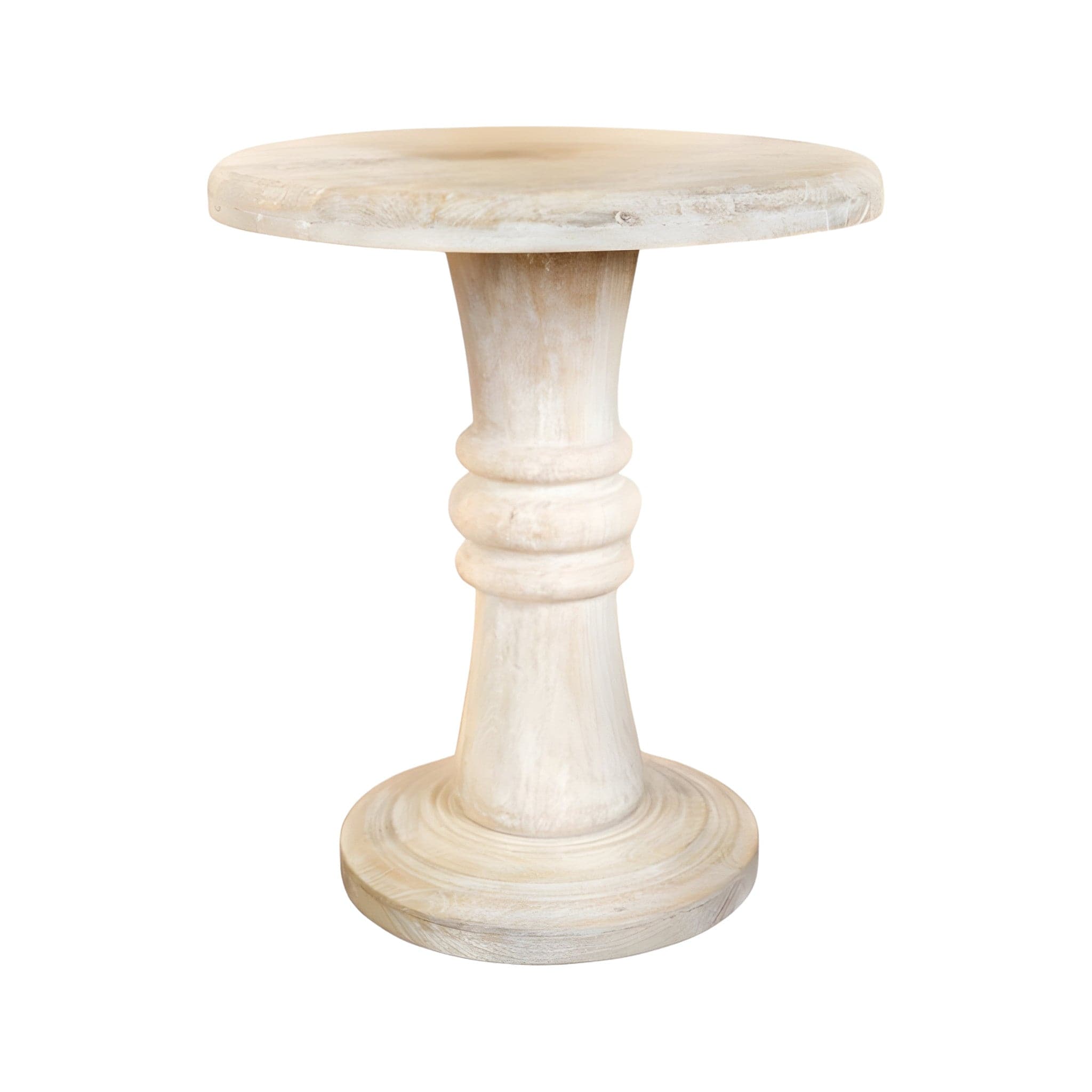 28" White Distressed Solid Wood Round End Table