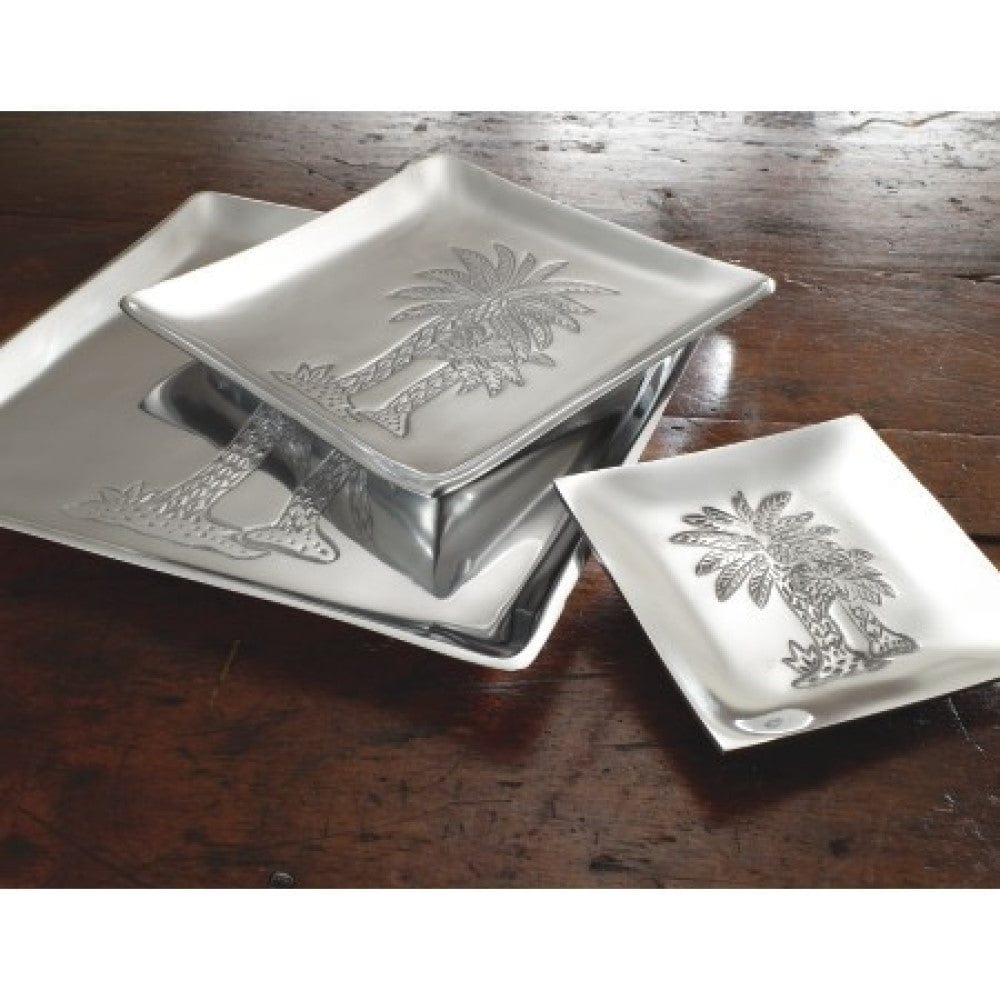 Square Silver Palm Tree Plate