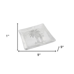 Square Silver Palm Tree Plate