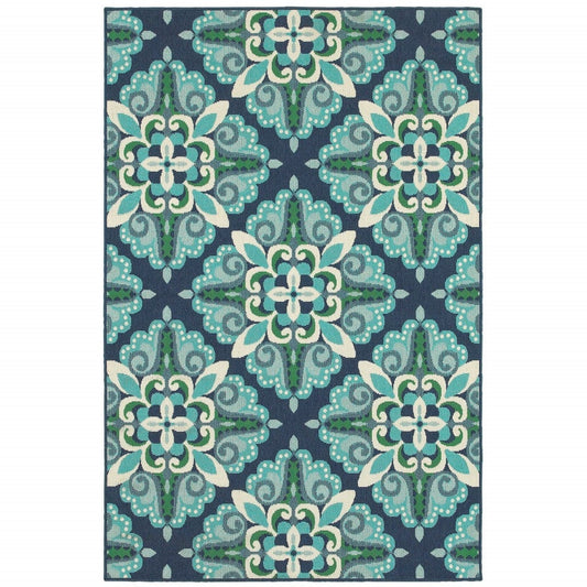 4' X 6' Blue and Green Indoor Outdoor Area Rug