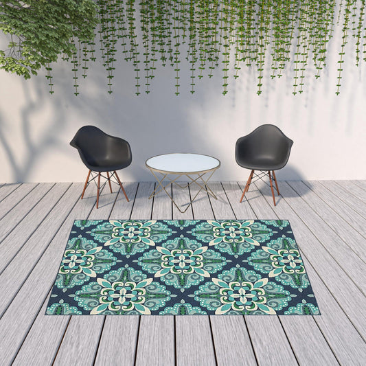 7' X 10' Blue and Green Indoor Outdoor Area Rug - Homeroots