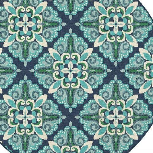 8' X 8' Blue and Green Round Indoor Outdoor Area Rug - Homeroots