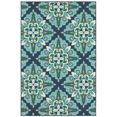 2' X 3' Blue and Green Floral Indoor Outdoor Area Rug