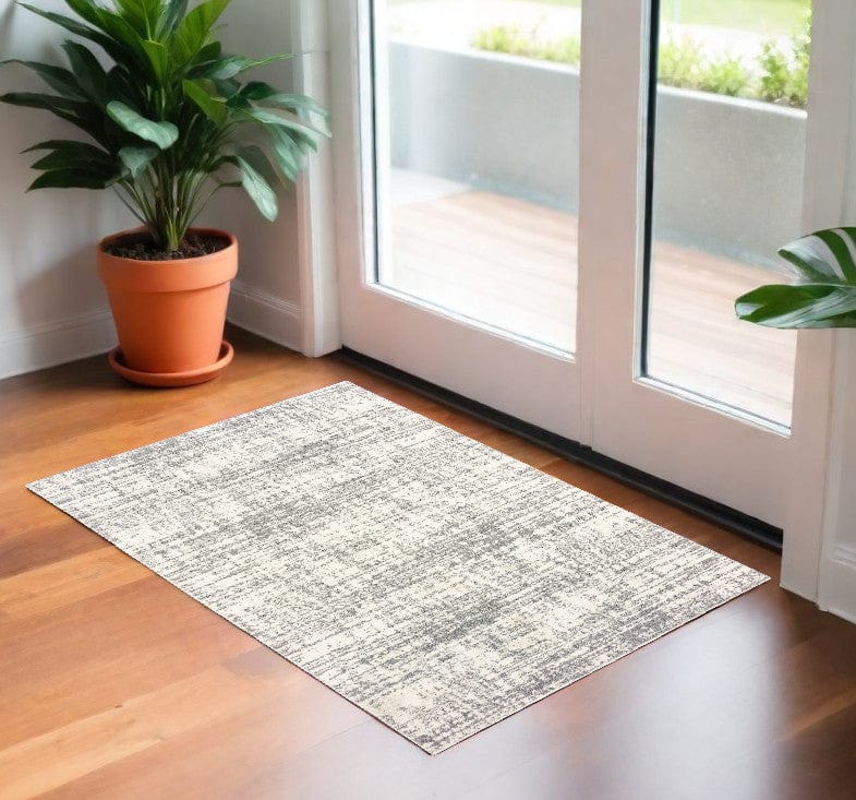 2' X 3' Gray and Ivory Shag Power Loom Area Rug - Homeroots