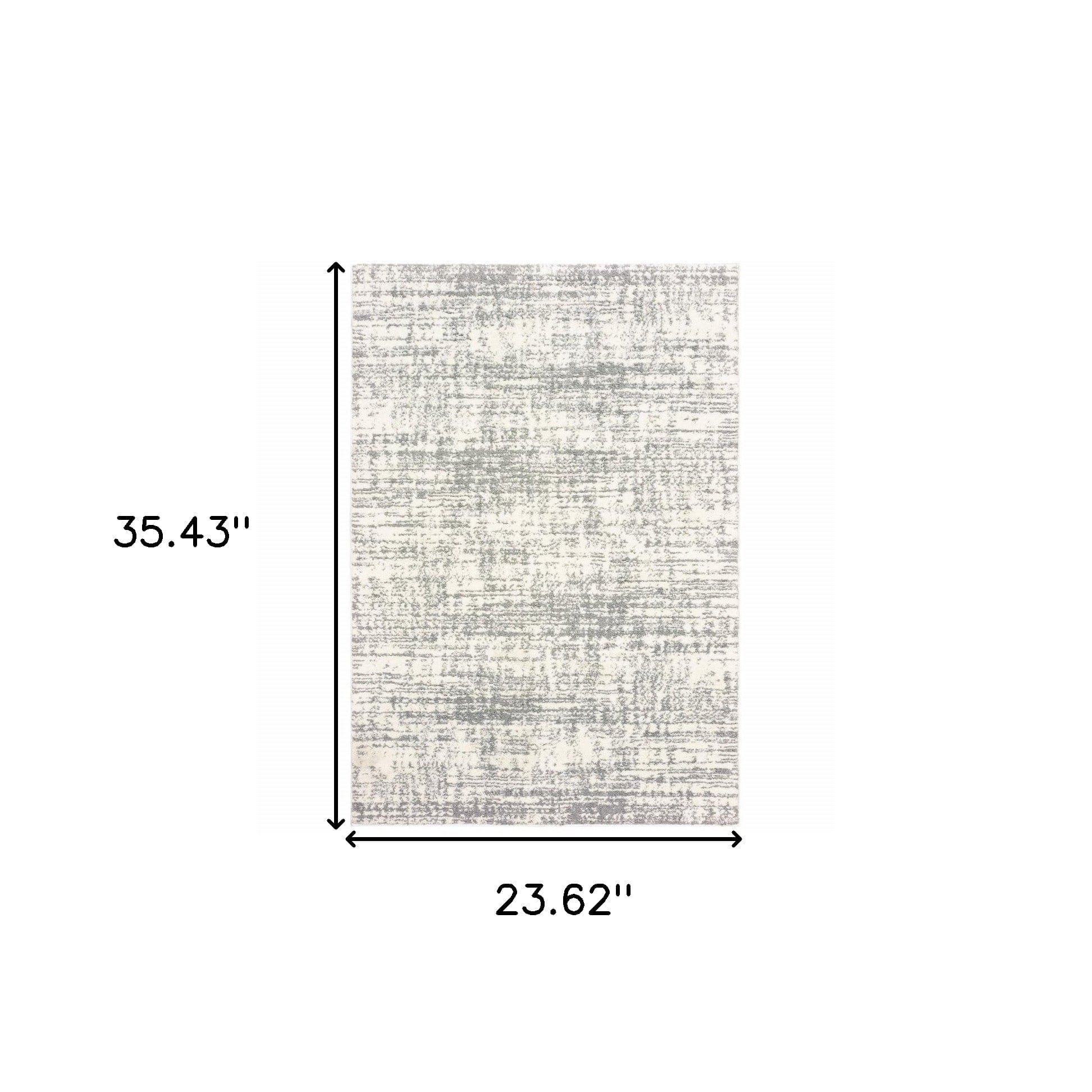 2' X 3' Gray and Ivory Shag Power Loom Area Rug - Homeroots