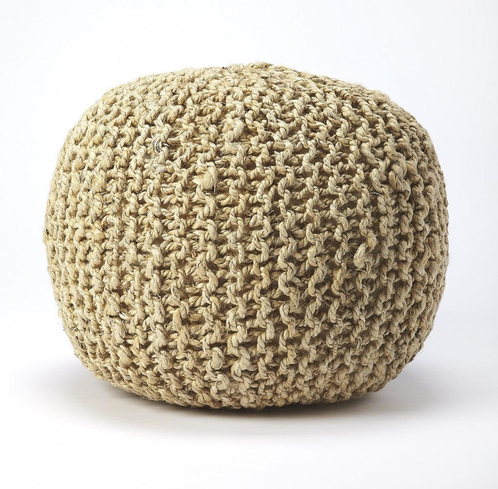 19" Natural Jute Round Pouf Ottoman - Homeroots