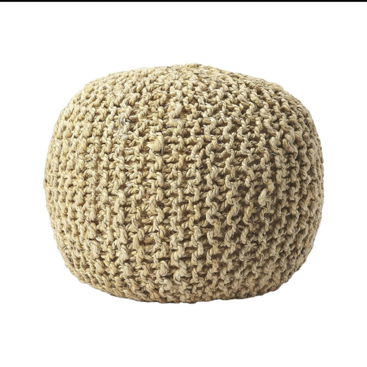 19" Natural Jute Round Pouf Ottoman - Homeroots