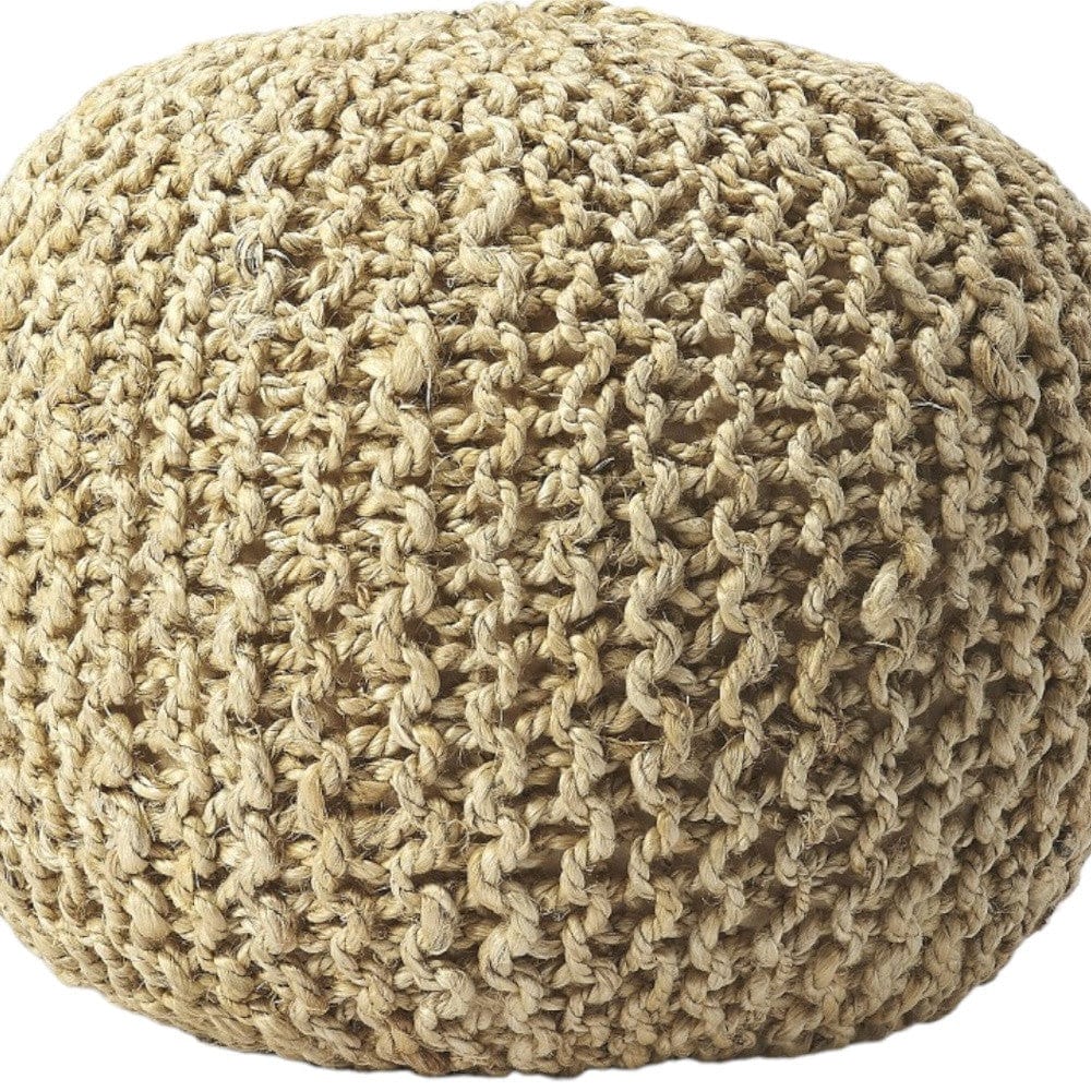 19" Natural Jute Round Pouf Ottoman - Homeroots