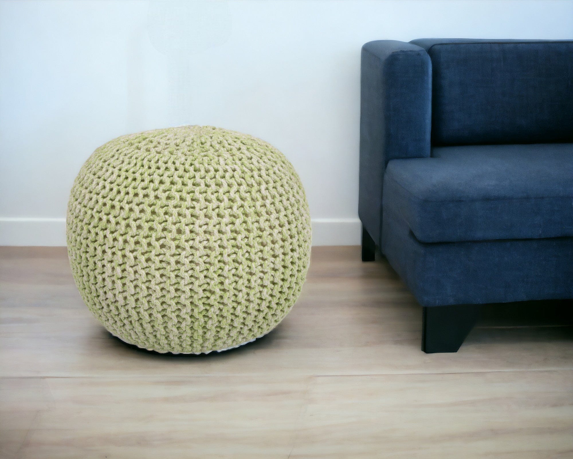 19" Green Round Pouf Ottoman - Homeroots