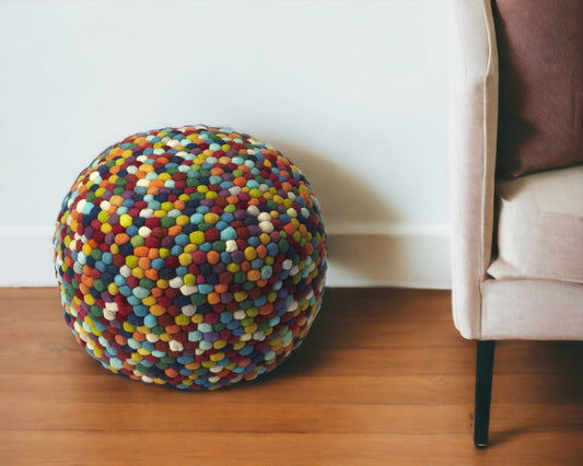 21" Red and White Round Pouf Ottoman - Homeroots