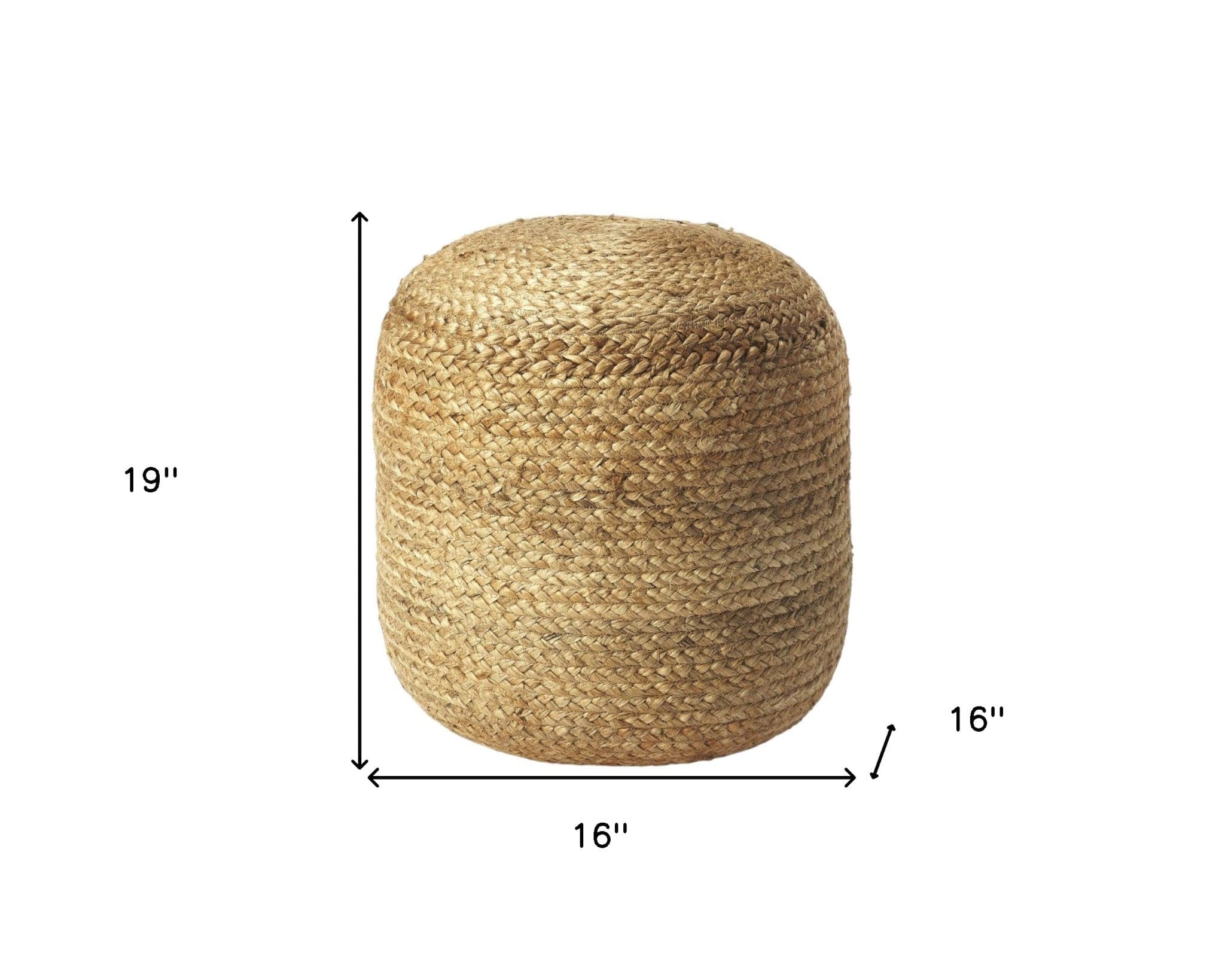 16" Jute Round Pouf Ottoman - Homeroots