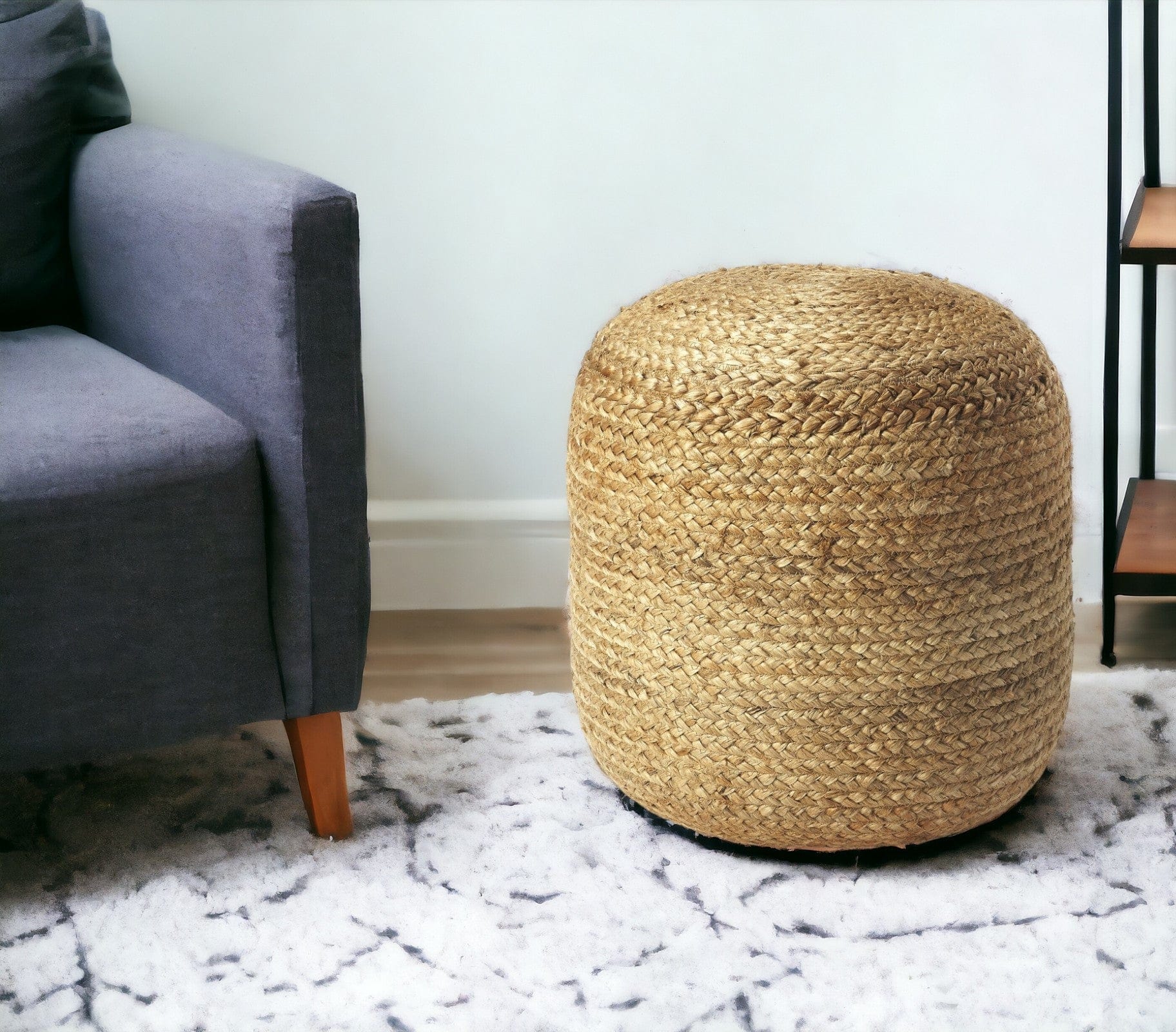 16" Jute Round Pouf Ottoman - Homeroots