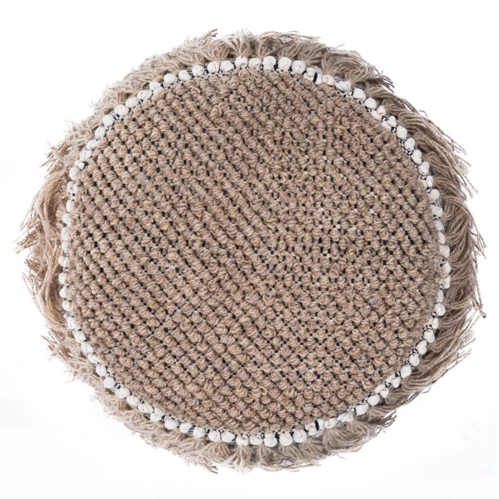 18" Beige Round Pouf Ottoman - Homeroots