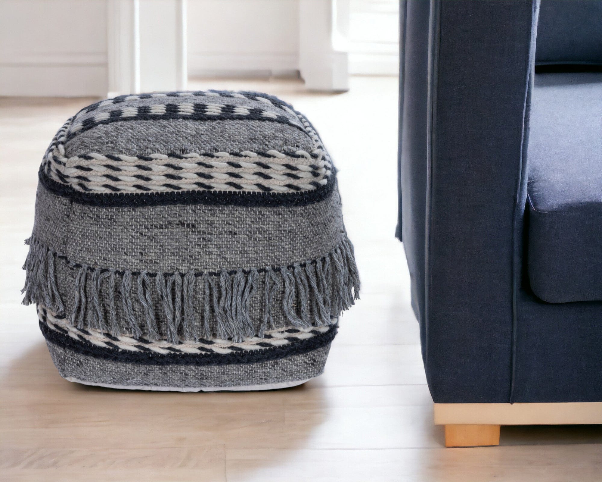 21" Gray Pouf Ottoman - Homeroots