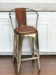 28" Brown And Gold Iron Bar Chair - Homeroots